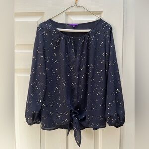 West Kei Navy Blouse with Tie Front